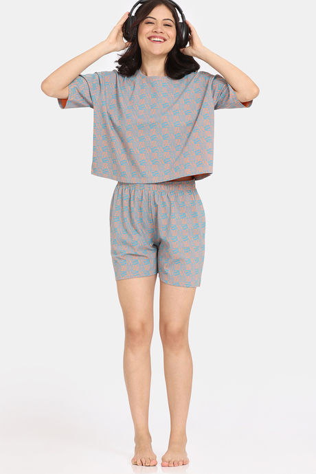 Rosaline Slangsync Knit Cotton Short Set -Autumn Sunset — image 4